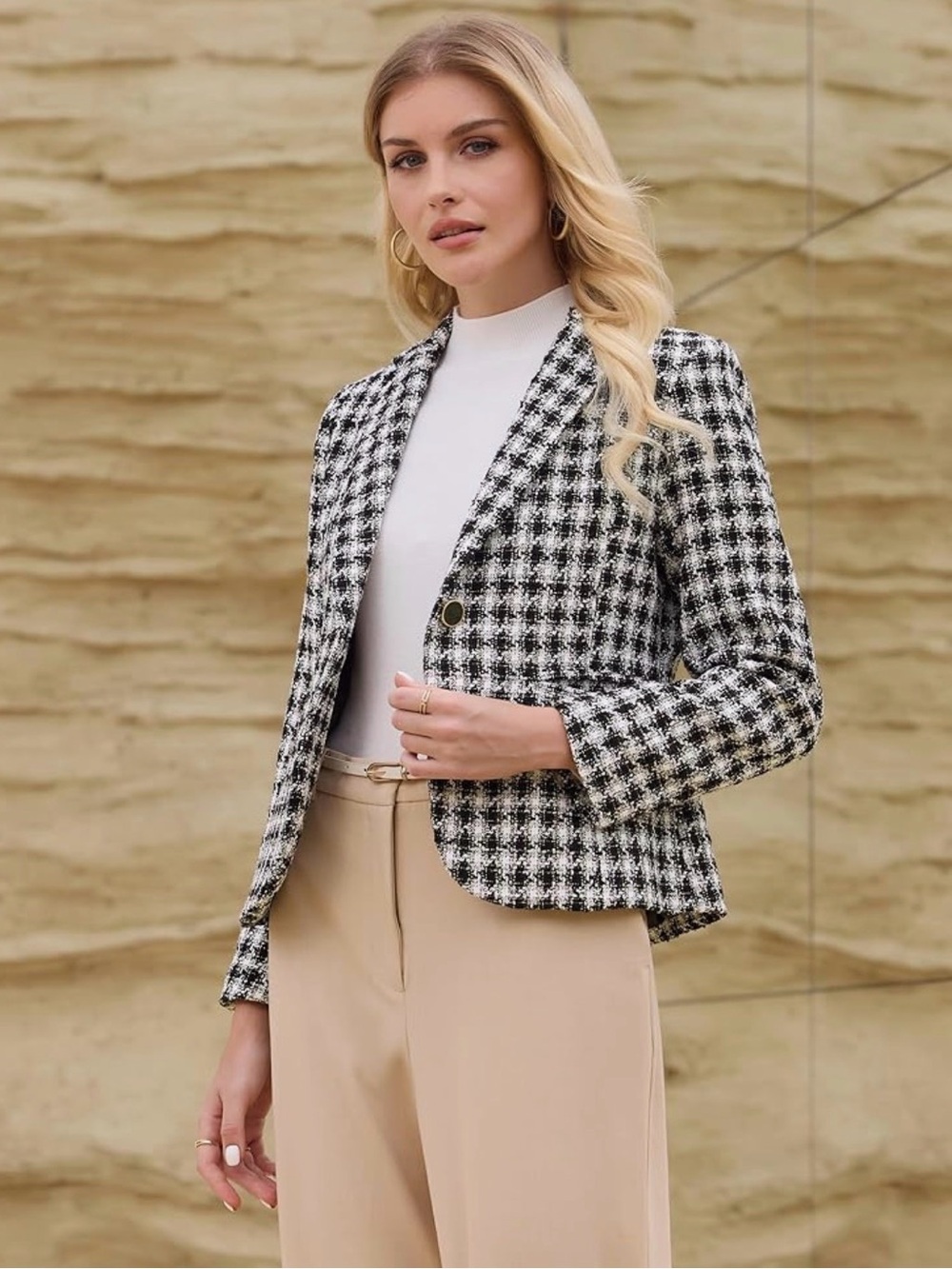 Hobemty Women's Tweed Tartan Blazer. Plaid Jacket. NWT. Size Small